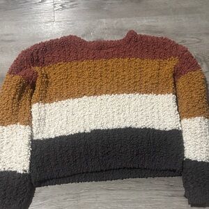 Pink Rose Textured Striped Sweater - Rust, Mustard, Cream, Black